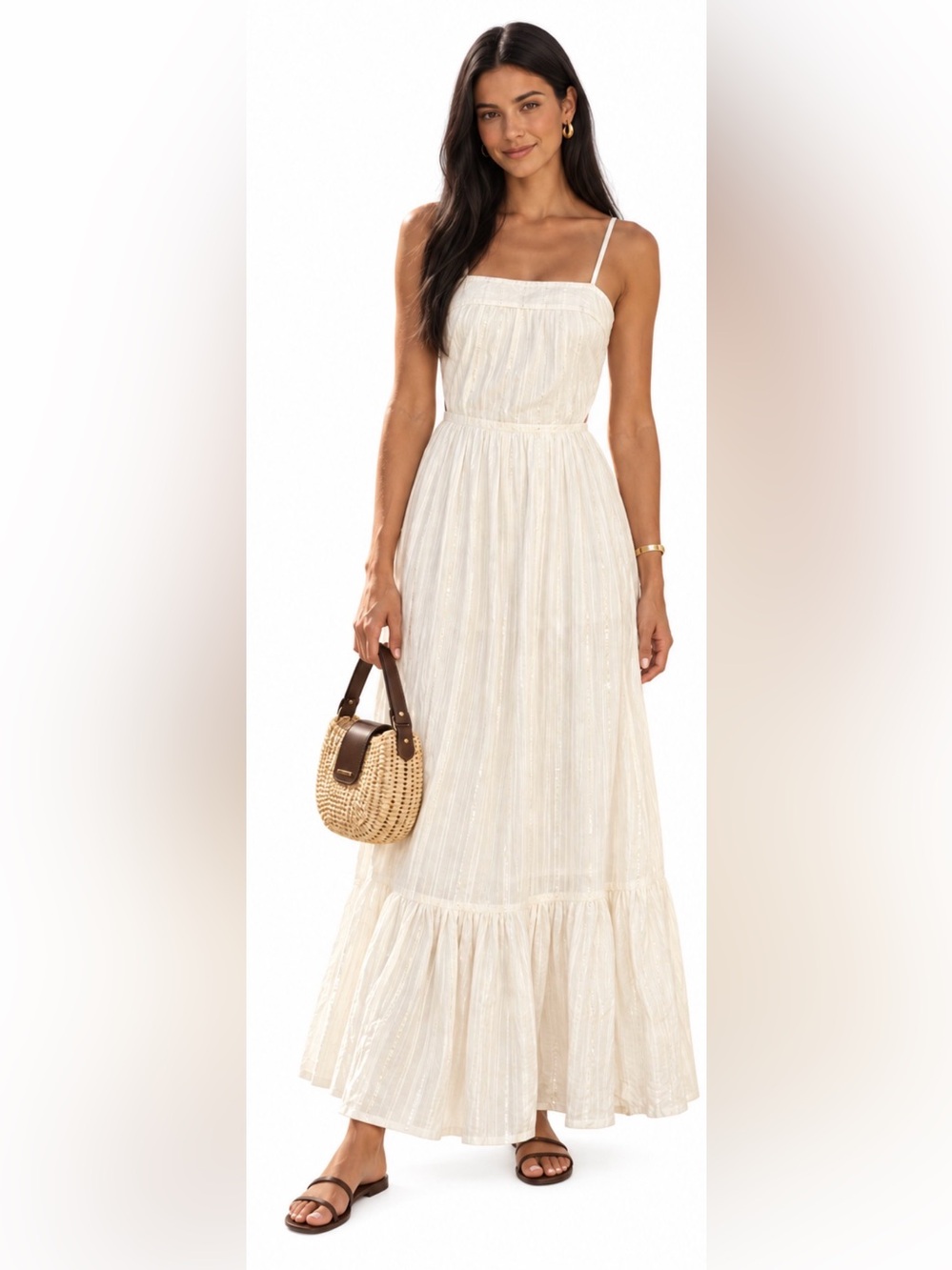 Joie Elissabet Silver Metallic Stripe Maxi Dress in buttercream